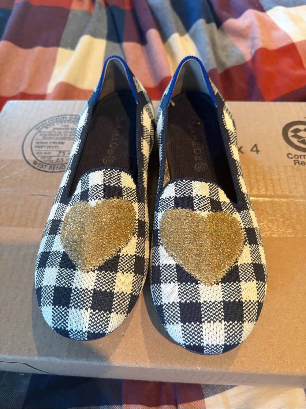 New Rothy’s Kids’ Gingham Flats with Gold Heart